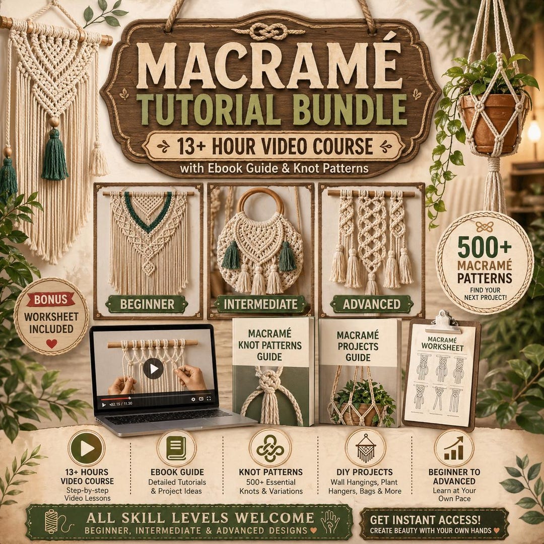 Macrame Tutorial Bundle 13+ Hour Video Course With Ebook Guide Knot ...
