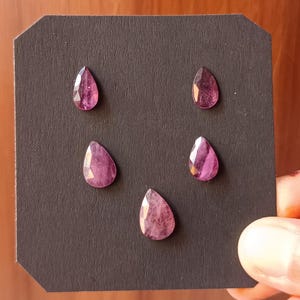 Glass Filled Ruby Pear Cut Cabochons, Rose Cut Flat Back Gemstones for Jewelry Making