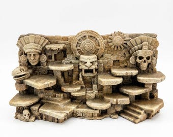 Aztec Ruins Terrarium Background - Wide 3D Printed Vivarium Decor for Reptiles, Crested Gecko Climbing Wall, Mayan Temple Stone