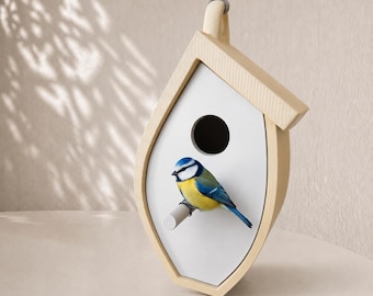 3D Printed Tree Leaf Birdhouse, Modern Hanging Bird House for Outdoor Garden, Unique Birdwatcher Gift, Cute Eco Friendly Yard Art Decor