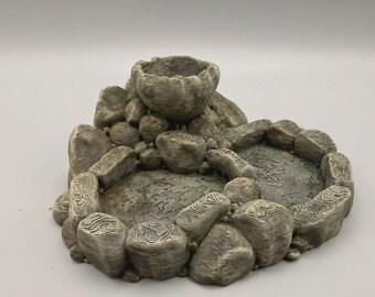 Stone Oasis Flowerpot and Water Fountain - 3D Reptile Basking Platform and Hide Cave - Desert Steppe Climbing Decor - D&D Wargaming Terrain