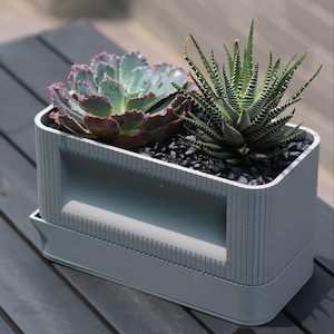 Nowoczesna doniczka drukowana w 3D z wydłużoną tacką odpływową – prostokątna doniczka na sukulenty do roślin doniczkowych – minimalistyczna dekoracja biurka