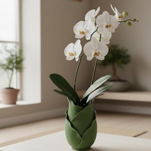 Green Leaf Vase Leafy Bud Vase 3D Printed Leaf Pot Nature Inspired Home Decor Unique Cabbage Leaf Planter Botanical Gift Corn Husk Vessel