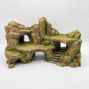 Tundra Rock Terrarium Background - 3D Reptile Basking Platform and Hide Cave - Desert Steppe Climbing Decor - D&D Wargaming Terrain