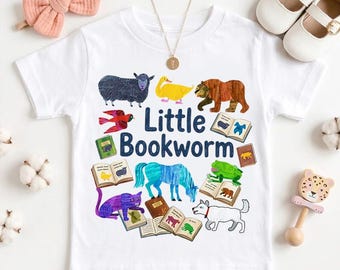 Little Bookworm Toddler Shirt, Retro Kids Reading Tee, Book Lover Youth Tshirt, Cute Animal Library Shirt, Back to School Teacher Gift Idea