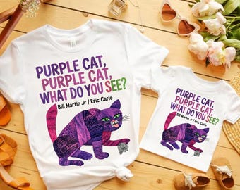 Purple Cat Shirt, Cat Lover Tee, Book Lover Shirt, What Do You See Tee, Cute Cat Gift, Aesthetic Animal Shirt