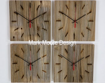 Handmade, BoHo, Wall Clock, Reclaimed Wood, Barnwood, Square, Rustic, Weathered Wood, Home Decor, Wall Decor, Unique, Minimalist, Natural,