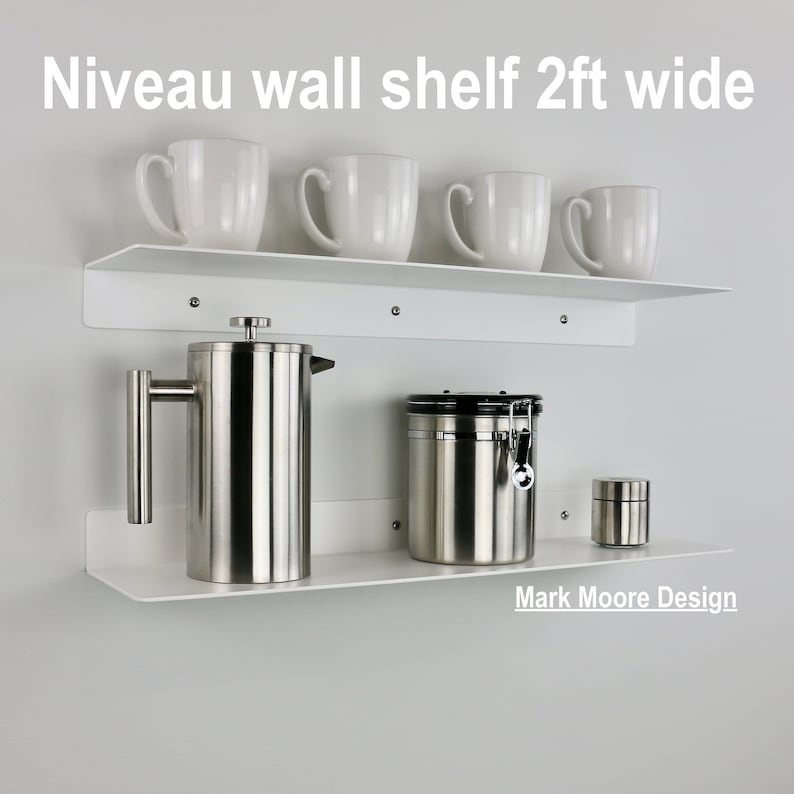 Metal Wall Shelf White Floating Modern Shelves Aluminum Home Bathroom Kitchen Decor Office Open Liquor Wine Storage Cafe