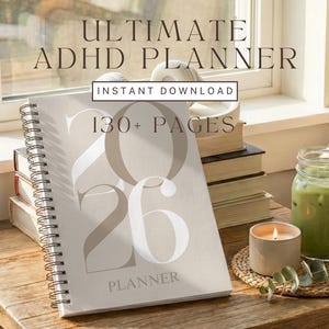 Planner ADHD per mamme 2026, modello digitale minimalista beige (PDF stampabile e Canva)