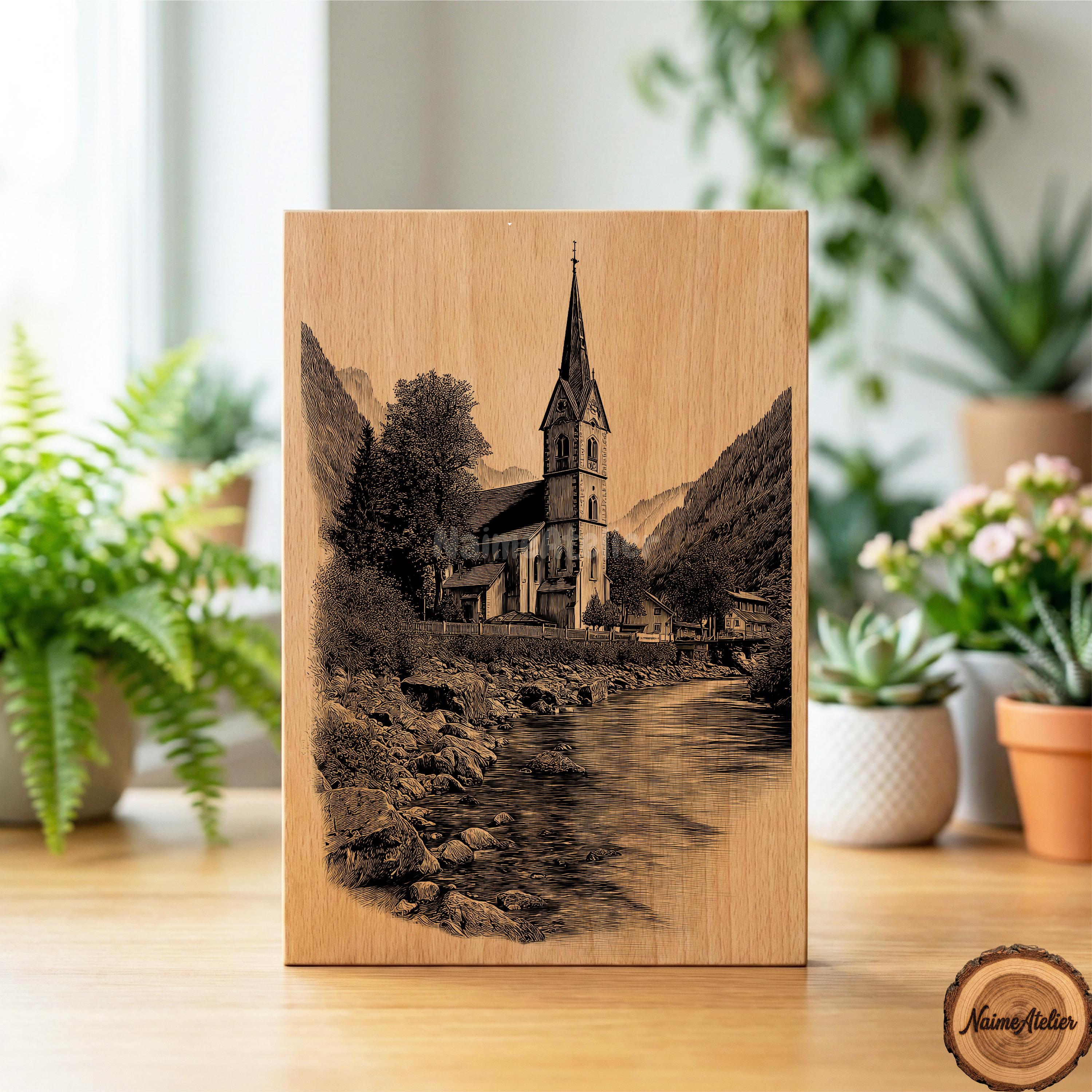 Village Church Engraving PNG Transparent | Rustic Countryside Clipart ...