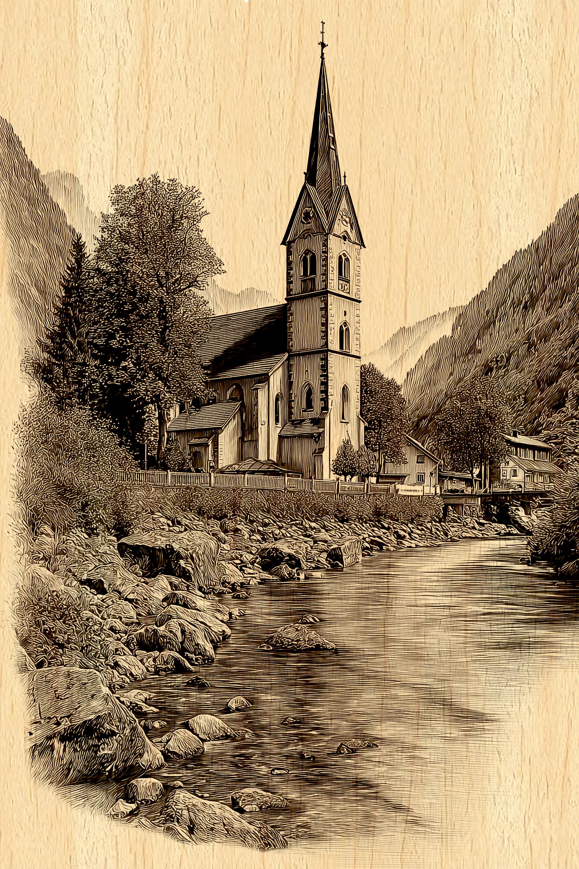 Village Church Engraving PNG Transparent | Rustic Countryside Clipart ...