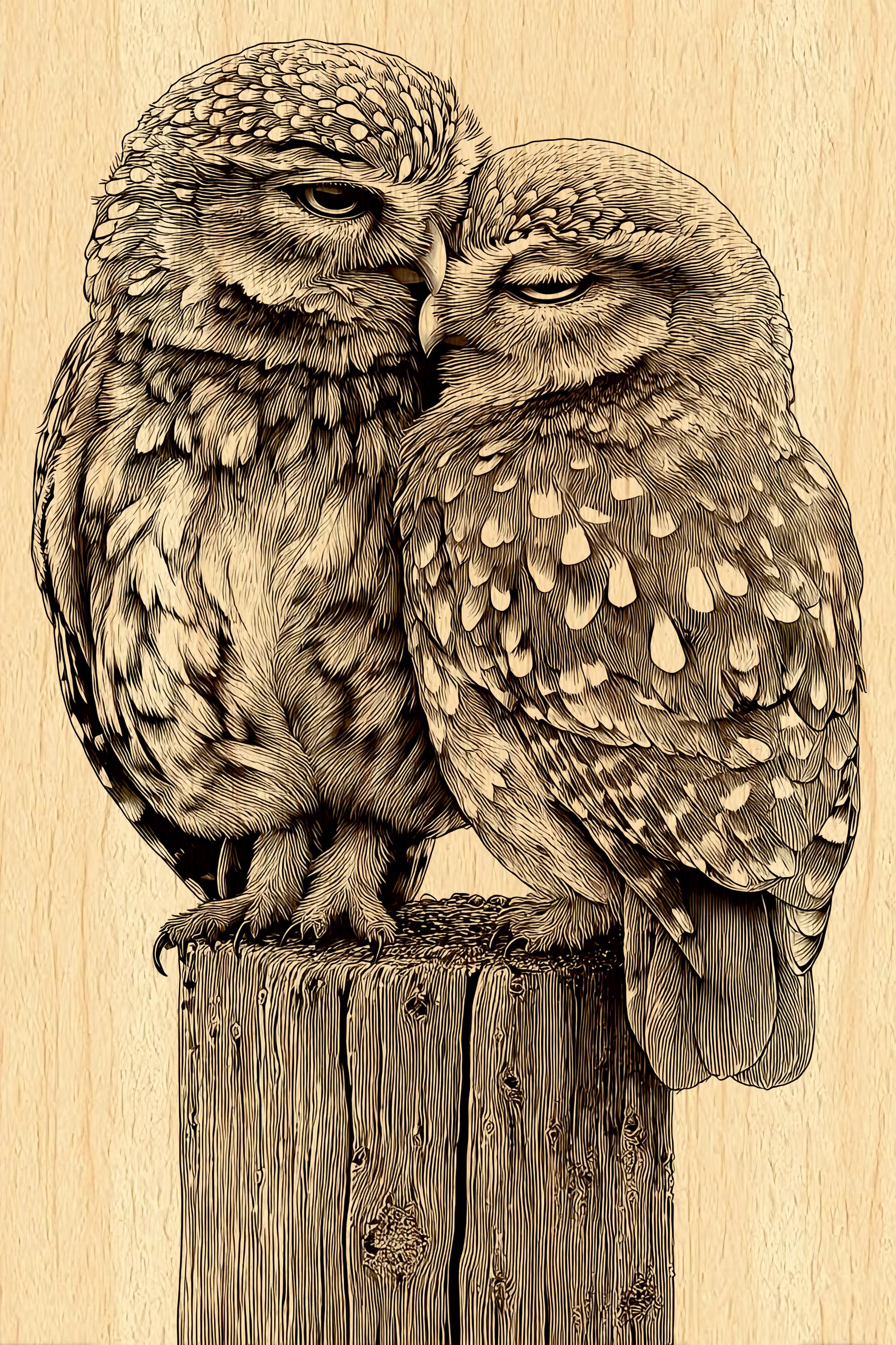 Owl Couple Engraving PNG | Romantic Owl Wood Clipart Transparent | Laser Wood & CNC Engraving De
