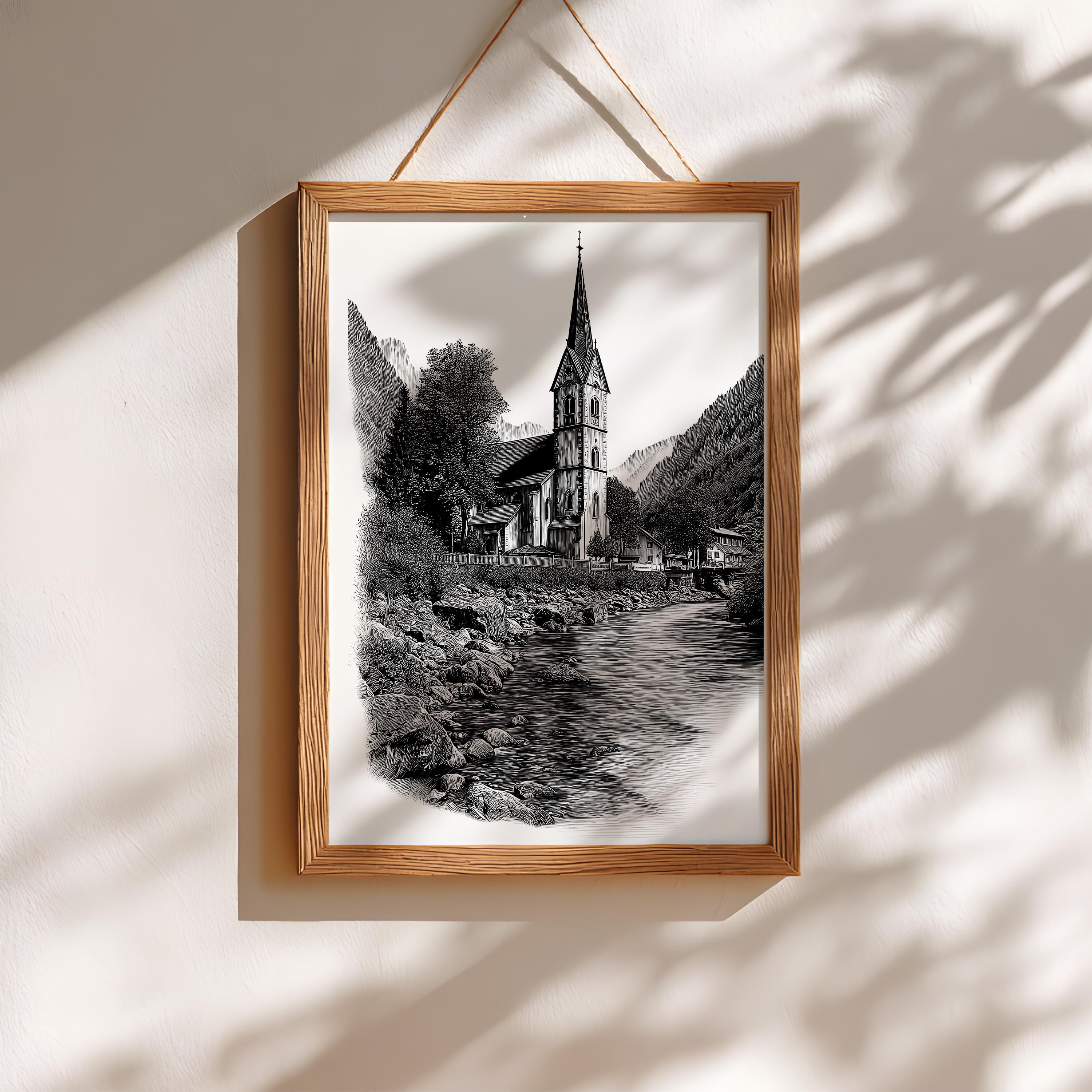 Village Church Engraving PNG Transparent | Rustic Countryside Clipart ...
