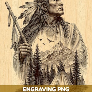 Gravyr av amerikansk indiansk krigare, PNG, transparent | Clipart av inhemsk tipi | Digital lasergravyr och CNC-gravyrdesign