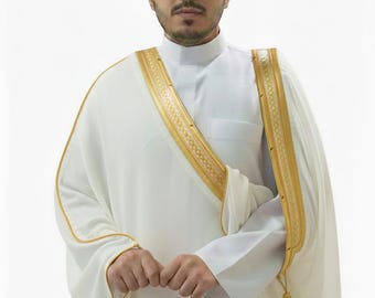 Bisht árabe de mezcla de lana hecho a mano: capa de jeque islámico, túnica formal