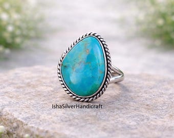 Handgemaakte Kingman Turquoise sterlingzilveren ring: ovale boho-ring