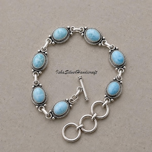Larimar Bracelet: 925 Sterling Silver, Adjustable Gemstone