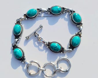 Blue Turquoise Sterling Silver Adjustable Bracelet: Handmade December Birthstone