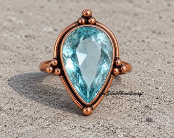Aquamarine Copper Ring | Handmade Copper Ring | Natural Aquamarine Gemstone Jewelry |