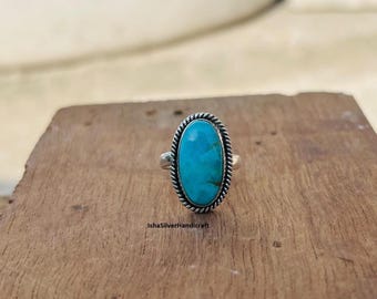 Handgemaakte Kingman Turquoise ring: ovale sterlingzilveren boho-sieraden