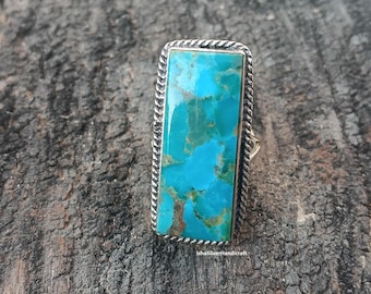 Handgemaakte Kingman Turquoise ring: 925 sterlingzilveren bedel