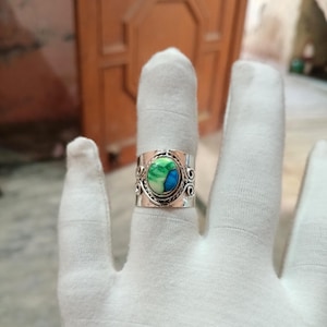 Green Copper Turquoise Ring: Handmade 925 Sterling Silver Boho Band