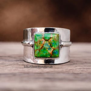 Bague en argent sterling turquoise verte : bijoux artisanaux