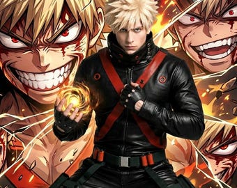 My Hero Academia Bakugo Cosplay Set – Faux Leather Jacket, Tactical Pants