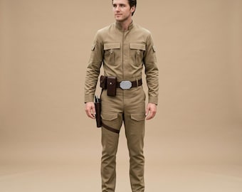 Galactic Rebel Officer Costume – Tan Flight Suit & Tactical Holster Belt Rig