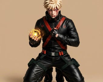 My Hero Academia Bakugo Cosplay Set – Faux Leather Jacket, Tactical Pants