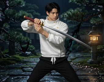 White Sorcerer Jacket – High Collar Anime Cosplay Uniform, Swordsman Top