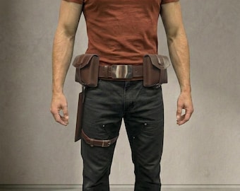 Handmade Leather Mandalorian Cosplay Belt, Holster & Pouches Set