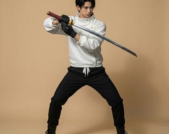 White Sorcerer Jacket – High Collar Anime Cosplay Uniform, Swordsman Top