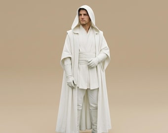 Sith Lord White Cosplay Costume –Dark Side Warrior Ensemble with Flowing Cloak