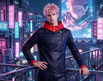 Blue Sorcerer Cosplay Kostüm - Rote Kapuzenjacke & Hose Set - Realistische Anime Uniform