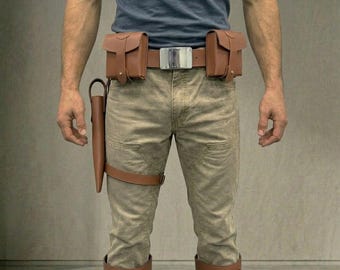 Handmade Leather Mandalorian Cosplay Belt, Holster, Pouch Set