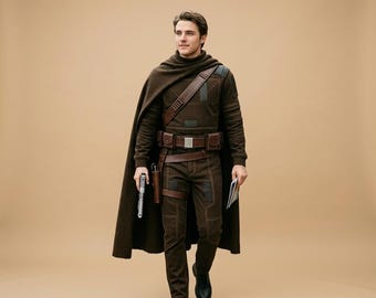 Din Djarin Inspired Bounty Hunter Costume – Mandalorian Tactical Flight Suit & Cloak Set
