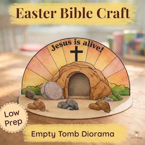 Diorama de Pascua: Tumba Vacía: Actividad para la escuela dominical "Él ha resucitado" (Descargar PDF)