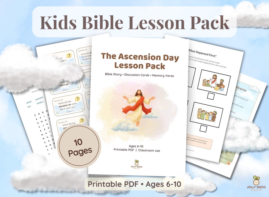Jesus Ascension Lesson Pack for Kids, Printable Bible Story, Memory ...