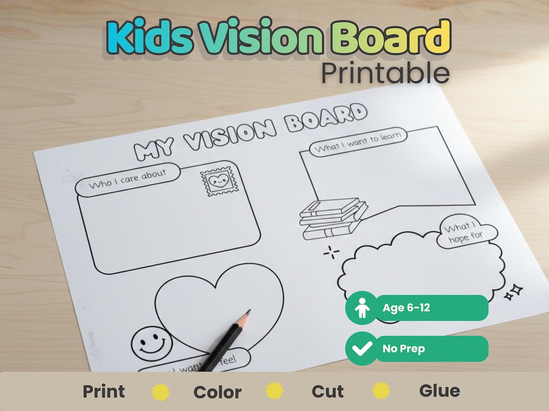 Vision Activity Outline Kids Vision Board Printable Goal Setting Activity Reflective Craft ...