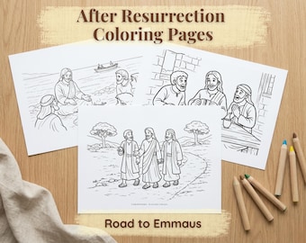 Road to Emmaus Coloring Pages, Jesus Walks with Disciples, Children Bible Story Coloring Printable, Christian Kids Activity, Sunday School