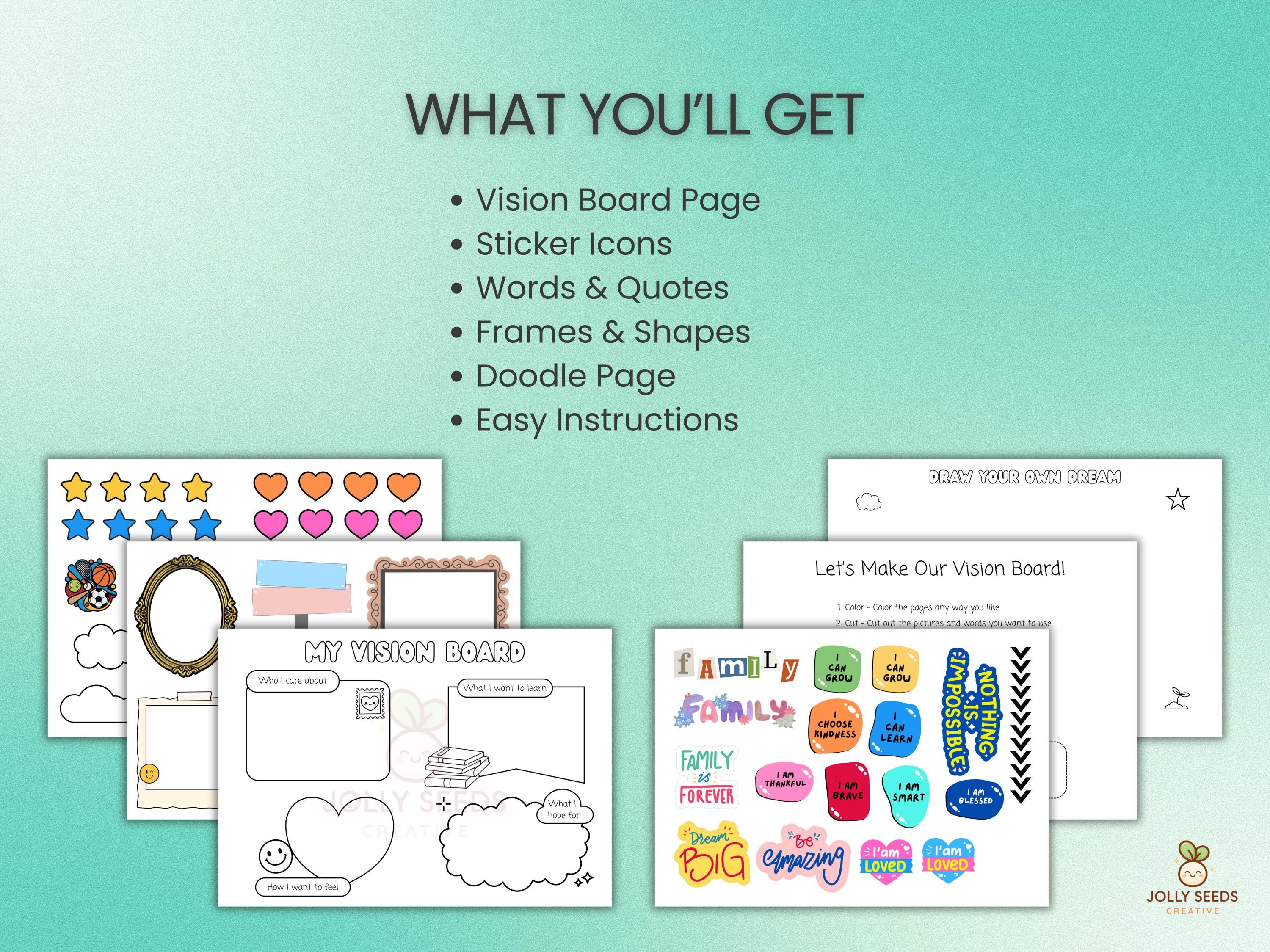 Vision Activity Outline Kids Vision Board Printable Goal Setting Activity Reflective Craft ...