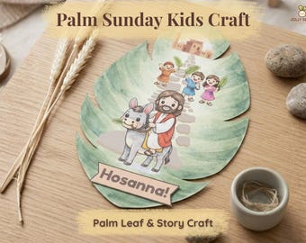 Artisanat d'histoires du dimanche des Rameaux, artisanat en forme de feuille de palmier, activité biblique de l'entrée de Jésus à Jérusalem, leçon de Pâques à l'église pour enfants (impression numérique)