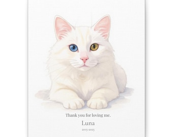 Custom Pet Memorial Watercolor Portrait from Photo, Personalized Dog or Cat Remembrance Canvas, In Loving Memory Pet Art