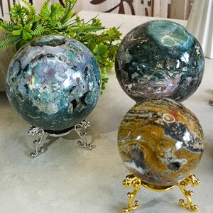 Esfera Jaspe Oceánico Natural – Bola Cristal Orbicular, Piedra Sanación Chakras, Decoración Hogar, Pieza Colección Única