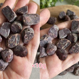 Peut inclure: Une collection de pierres de rubis brutes et polies avec une palette de couleurs bordeaux profond et rouge fonc&eacute;. Les pierres pr&eacute;sentent des formes naturelles irr&eacute;guli&egrave;res avec des surfaces textur&eacute;es et des opacit&eacute;s variables. Poids inf&eacute;rieur &agrave; 10g.