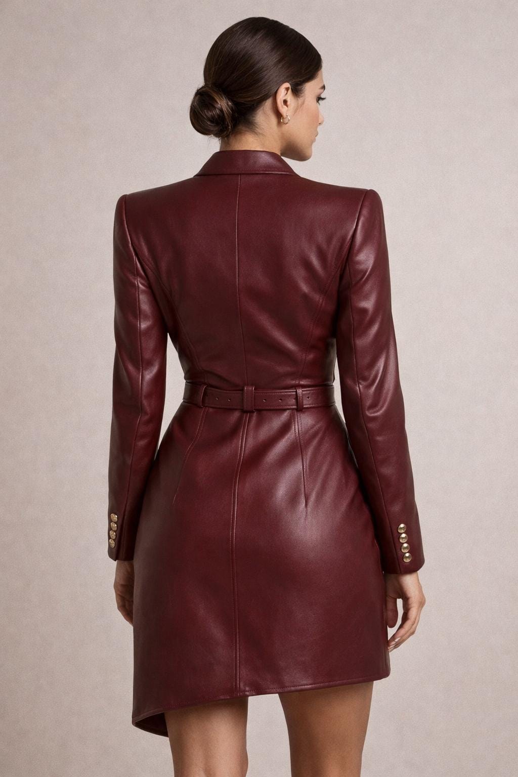 burgundy leather blazer dress Handmade Sheepskin Blazer Dress