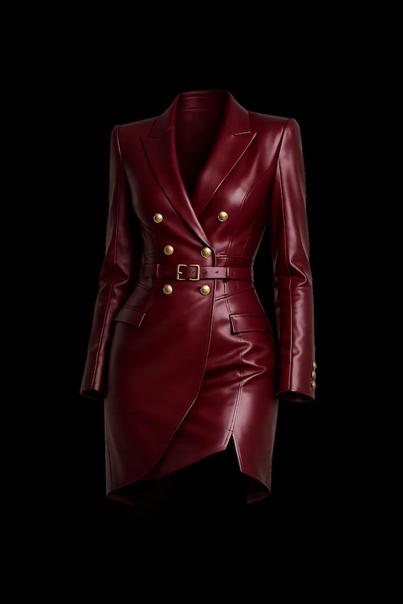 burgundy leather blazer dress BENEDETTA