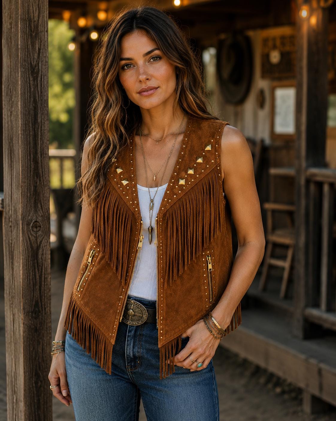 Suede Fringe Vest, Embroidered Cropped Cowgirl Style vest
