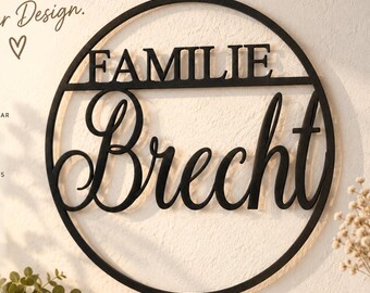 Gepersonaliseerd voordeurbordje – Rond familiebord met namen – Modern naambord voor de entree – Cadeau voor een housewarming, nieuwbouw of bruiloft